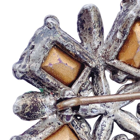 Vintage 1930s Floral Bouquet Brooch Purple Glass Enamel Pot Metal Jewelry Pin - Picture 13 of 15